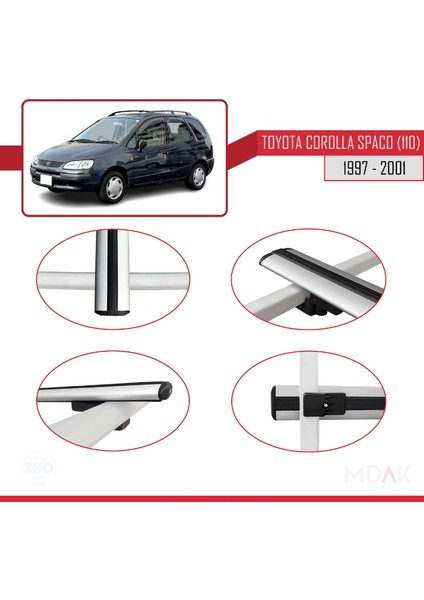 Toyota Corolla Spacio (E110) 1997-2001 Arası ile Uyumlu Basıc Model Ara Atkı Tavan Barı Gri 3 Adet fırsatları