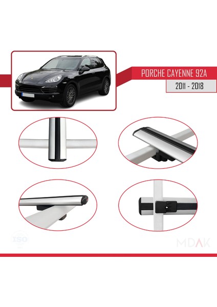 Porsche Cayenne 2 (92A) 2011-2018 Arası ile Uyumlu Basıc Model Ara Atkı Tavan Barı Gri 2 Adet fırsatları