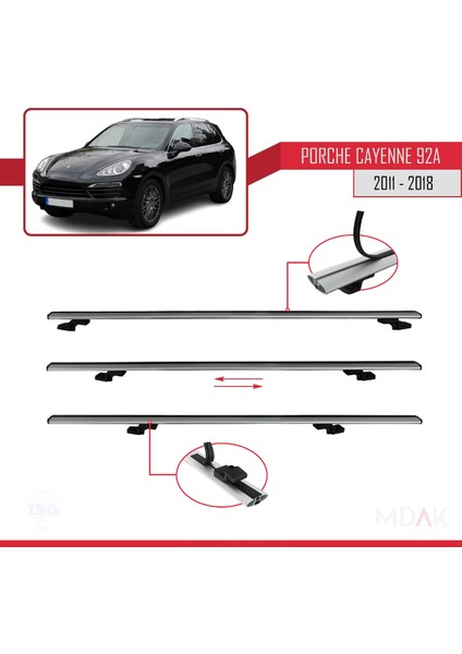 Porsche Cayenne 2 (92A) 2011-2018 Arası ile Uyumlu Basıc Model Ara Atkı Tavan Barı Gri 2 Adet indirimleri