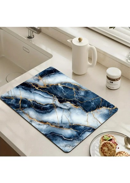 55 cm x 45 cm Lüks Fayans Temalı Tezgah Üstü Bulaşık Kurutma Matı Bulaşıklık Kurutma Örtüsü