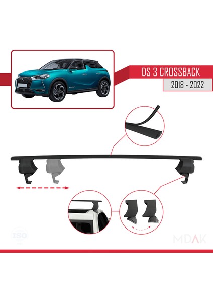 Ds 3 Crossback 2018-2022 Arası ile Uyumlu Ace-4 Ara Atkı Tavan Barı Siyah 2 Adet modelleri
