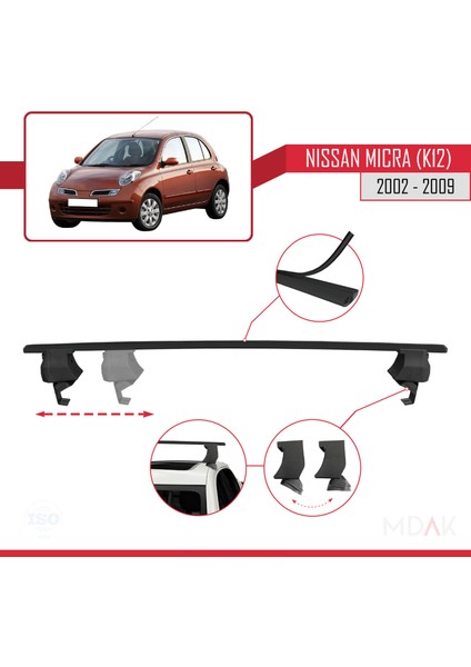 Nissan Micra 3 (K12) 2002-2009 Arası ile Uyumlu Ace-4 Ara Atkı Tavan Barı Siyah 2 Adet modelleri