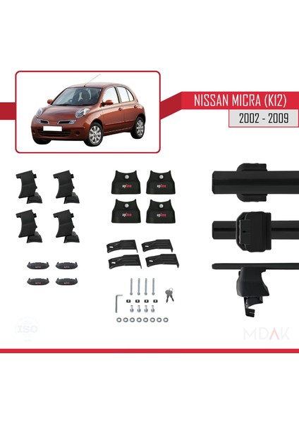 Nissan Micra 3 (K12) 2002-2009 Arası ile Uyumlu Ace-4 Ara Atkı Tavan Barı Siyah 2 Adet indirimleri