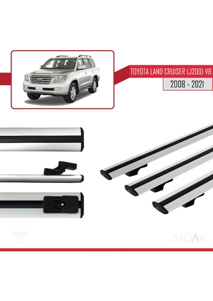 Toyota Land Cruiser V8 (J200) 2008-2021 Arası ile Uyumlu Basıc Model Ara Atkı Tavan Barı Gri 3 Adet modelleri