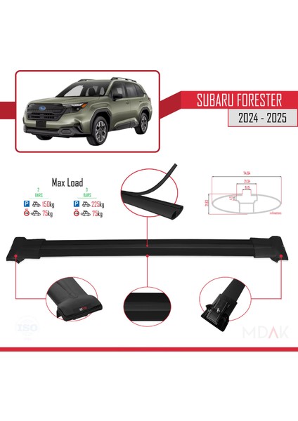 Subaru Forester (Ayrık) 2024-2025 Arası ile Uyumlu Fly Model Ara Atkı Tavan Barı Siyah 2 Adet fırsatları