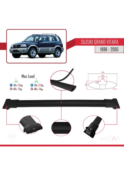 Suzuki Grand Vitara (Ft) 1998-2005 Arası ile Uyumlu Fly Model Ara Atkı Tavan Barı Siyah 2 Adet fırsatları