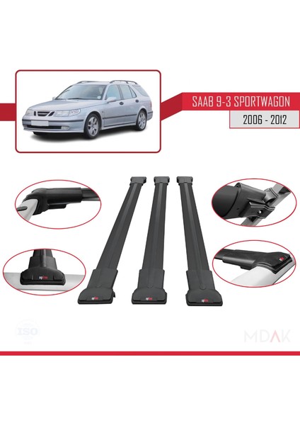 Saab 9-3 Iı Sw 2006-2012 Arası ile Uyumlu Fly Model Ara Atkı Tavan Barı Siyah 3 Adet fırsatları