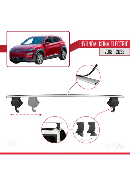 Hyundai Kona Electric 2018-2022 Arası ile Uyumlu Ace-4 Ara Atkı Tavan Barı Gri 2 Adet modelleri