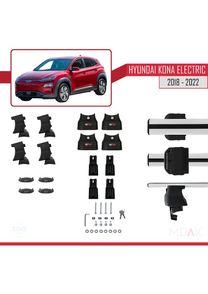 Hyundai Kona Electric 2018-2022 Arası ile Uyumlu Ace-4 Ara Atkı Tavan Barı Gri 2 Adet indirimleri