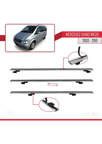 Mercedes Viano 2 (W639) Pre-Facelift 2003-2010 Arası ile Uyumlu Basıc Model Ara Atkı Tavan Barı Gri 4 Adet fırsatları