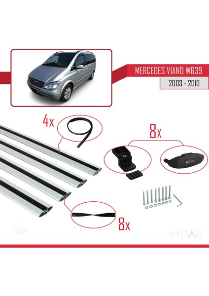 Mercedes Viano 2 (W639) Pre-Facelift 2003-2010 Arası ile Uyumlu Basıc Model Ara Atkı Tavan Barı Gri 4 Adet indirimleri