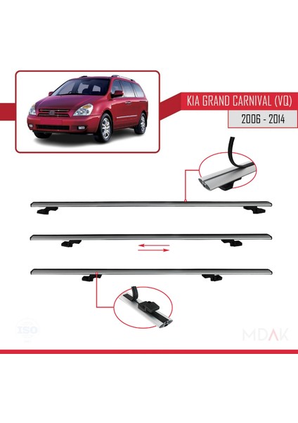 Kia Carnival 2 (Vq) 2006-2014 Arası ile Uyumlu Basıc Model Ara Atkı Tavan Barı Gri 2 Adet indirimleri