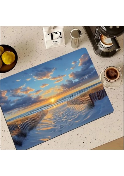55 cm x 45 cm Okyanus Plajı Temalı Tezgah Üstü Bulaşık Kurutma Matı Bulaşıklık Kurutma Örtüsü fiyatları