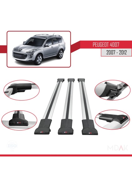 Peugeot 4007 2007-2012 Arası ile Uyumlu Fly Model Ara Atkı Tavan Barı Gri 3 Adet fırsatları