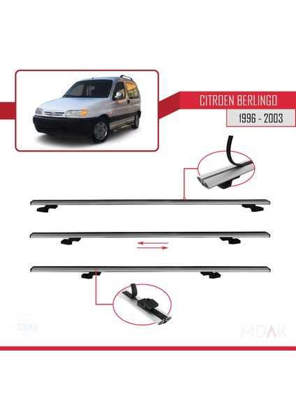 Citroen Berlingo (M49) 1996-2003 Arası ile Uyumlu Basıc Model Ara Atkı Tavan Barı Gri 4 Adet fırsatları