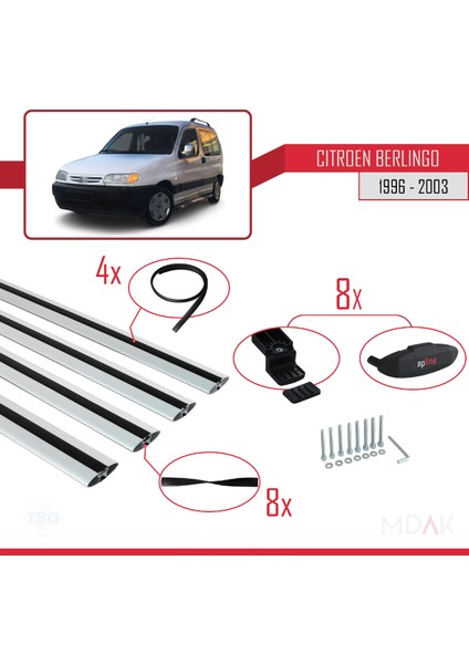 Citroen Berlingo (M49) 1996-2003 Arası ile Uyumlu Basıc Model Ara Atkı Tavan Barı Gri 4 Adet indirimleri