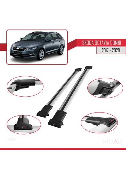 Skoda Octavia 3 (5e) Combi Post-Facelift 2017-2020 Arası ile Uyumlu Fly Model Ara Atkı Tavan Barı Gri 2 Adet modelleri