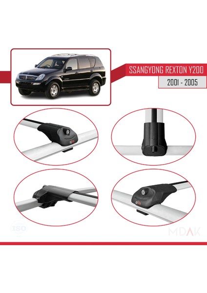 Ssangyong Rexton (Y200) 2001-2005 Arası ile Uyumlu Ace-1 Ara Atkı Tavan Barı Gri 3 Adet fırsatları