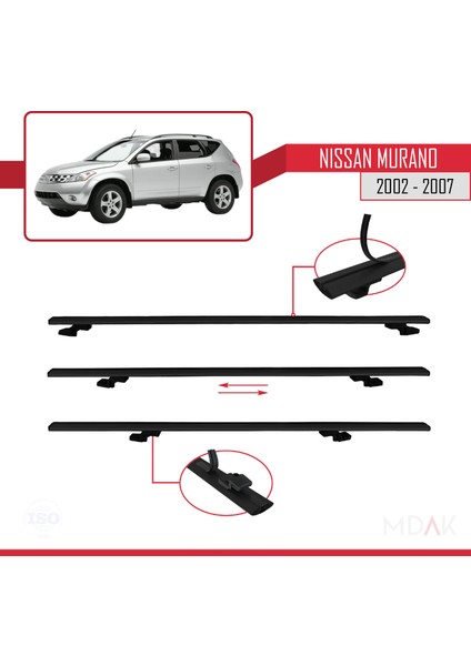 Nissan Murano 2002-2007 Arası ile Uyumlu Basıc Model Ara Atkı Tavan Barı Siyah 2 Adet indirimleri