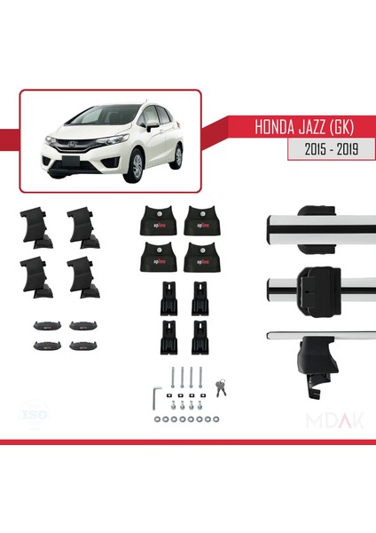 Honda Jazz 3 (Gk) 2015-2019 Arası ile Uyumlu Ace-4 Ara Atkı Tavan Barı Gri 2 Adet indirimleri