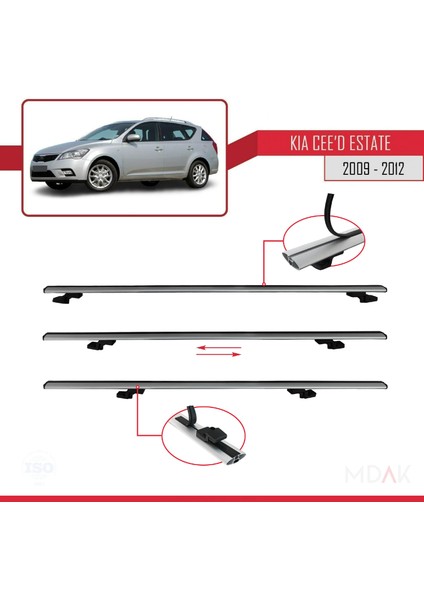 Kia Ceed (Ed) Sw Post-Facelift 2009-2012 Arası ile Uyumlu Basıc Model Ara Atkı Tavan Barı Gri 2 Adet indirimleri