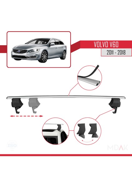 Volvo V60 2011-2018 Arası ile Uyumlu Ace-4 Ara Atkı Tavan Barı Gri 2 Adet modelleri