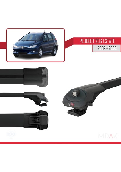 Peugeot 206 Sw 2002-2008 Arası ile Uyumlu Ace-1 Ara Atkı Tavan Barı Siyah 3 Adet modelleri