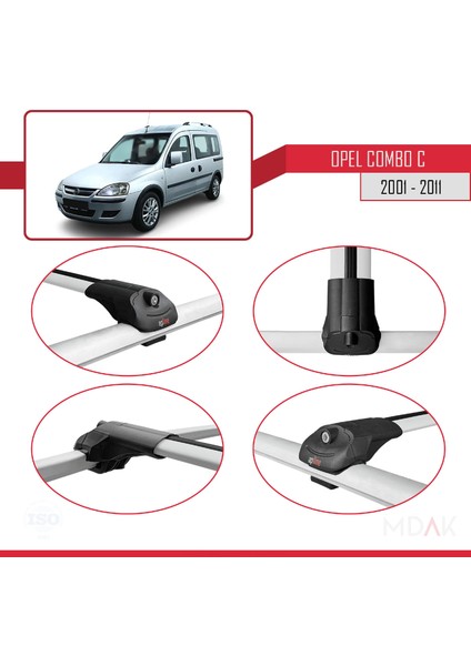 Opel Combo C 2001-2011 Arası ile Uyumlu Ace-1 Ara Atkı Tavan Barı Gri 3 Adet fırsatları