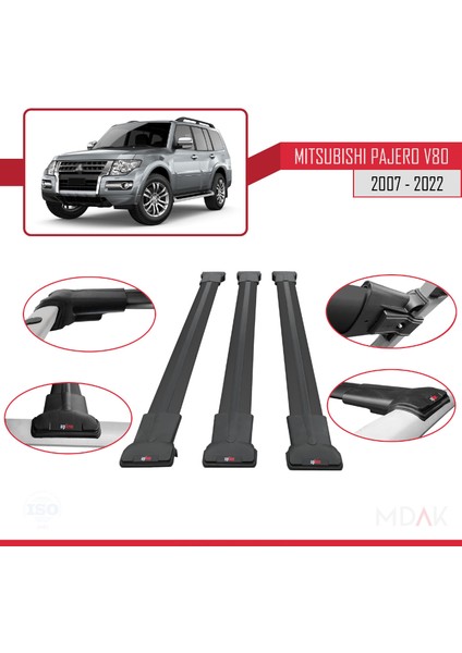 Mitsubishi Pajero (V80) 2007-2022 Arası ile Uyumlu Fly Model Ara Atkı Tavan Barı Siyah 3 Adet fırsatları