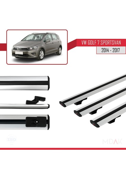 Volkswagen Golf Sportvan 2014-2017 Arası ile Uyumlu Basıc Model Ara Atkı Tavan Barı Gri 3 Adet modelleri
