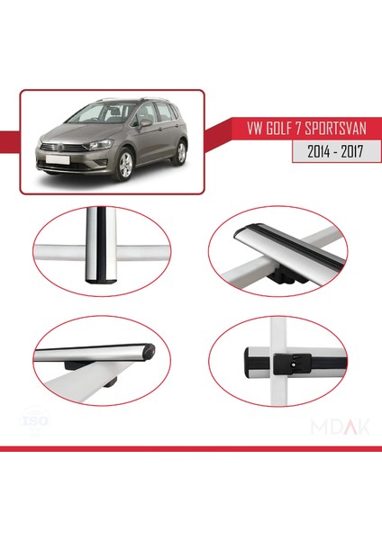 Volkswagen Golf Sportvan 2014-2017 Arası ile Uyumlu Basıc Model Ara Atkı Tavan Barı Gri 3 Adet fırsatları