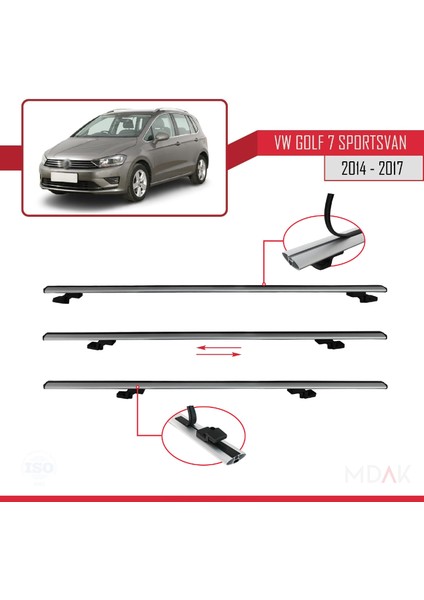 Volkswagen Golf Sportvan 2014-2017 Arası ile Uyumlu Basıc Model Ara Atkı Tavan Barı Gri 3 Adet indirimleri