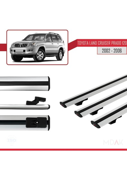 Toyota Land Cruiser Prado (J120) 2002-2006 Arası ile Uyumlu Basıc Model Ara Atkı Tavan Barı Gri 3 Adet modelleri