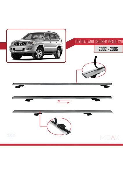 Toyota Land Cruiser Prado (J120) 2002-2006 Arası ile Uyumlu Basıc Model Ara Atkı Tavan Barı Gri 3 Adet indirimleri