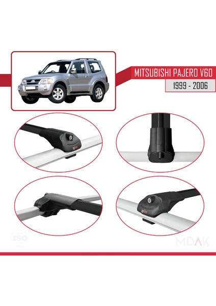Mitsubishi Pajero (V60) 3 Kapı 1999-2006 Arası ile Uyumlu Ace-1 Ara Atkı Tavan Barı Siyah 3 Adet fırsatları