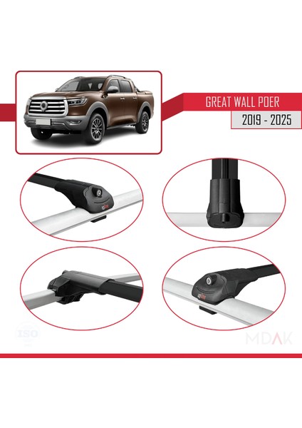 Great Wall Poer 2019 ve Sonrası ile Uyumlu Ace-1 Ara Atkı Tavan Barı Siyah 2 Adet fırsatları