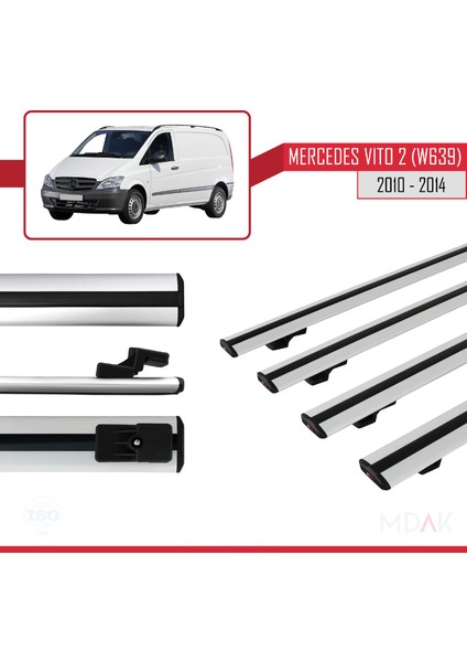Mercedes Vito 2 (W639) Post-Facelift 2010-2014 Arası ile Uyumlu Basıc Model Ara Atkı Tavan Barı Gri 4 Adet modelleri