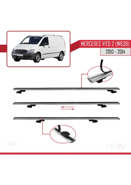 Mercedes Vito 2 (W639) Post-Facelift 2010-2014 Arası ile Uyumlu Basıc Model Ara Atkı Tavan Barı Gri 4 Adet fırsatları