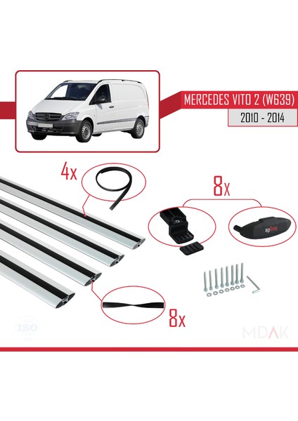 Mercedes Vito 2 (W639) Post-Facelift 2010-2014 Arası ile Uyumlu Basıc Model Ara Atkı Tavan Barı Gri 4 Adet indirimleri