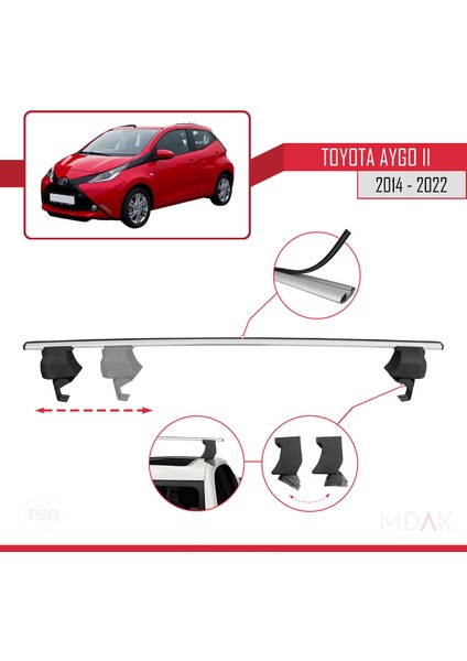 Toyota Aygo 2 2014-2022 Arası ile Uyumlu Ace-4 Ara Atkı Tavan Barı Gri 2 Adet modelleri