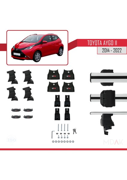Toyota Aygo 2 2014-2022 Arası ile Uyumlu Ace-4 Ara Atkı Tavan Barı Gri 2 Adet indirimleri
