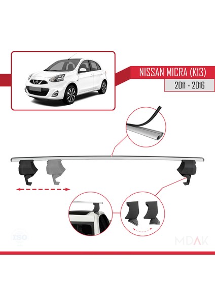 Nissan Micra 4 (K14) 2011-2016 Arası ile Uyumlu Ace-4 Ara Atkı Tavan Barı Gri 2 Adet modelleri