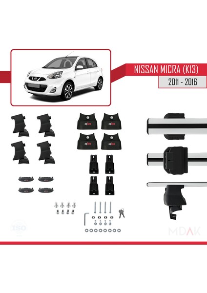 Nissan Micra 4 (K14) 2011-2016 Arası ile Uyumlu Ace-4 Ara Atkı Tavan Barı Gri 2 Adet indirimleri