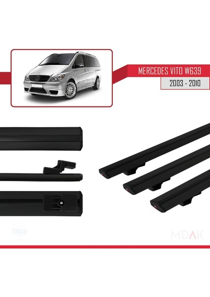 Mercedes Vito 2 (W639) Pre-Facelift 2003-2010 Arası ile Uyumlu Basıc Model Ara Atkı Tavan Barı Siyah 3 Adet modelleri