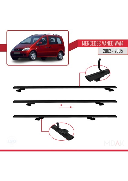 Mercedes Vaneo (W414) 2002-2005 Arası ile Uyumlu Basıc Model Ara Atkı Tavan Barı Siyah 2 Adet indirimleri