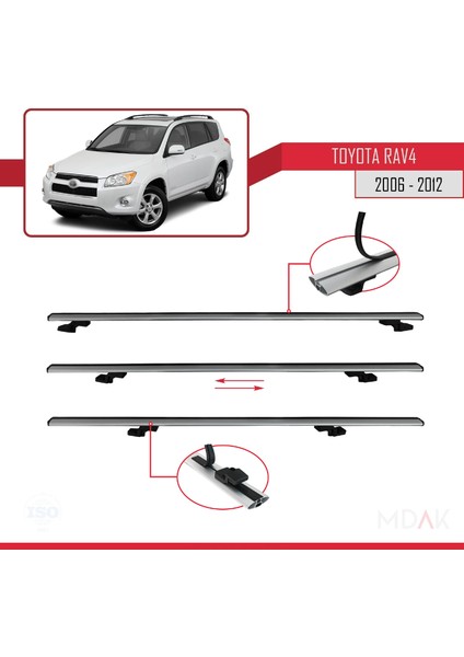 Toyota Rav4 Iıı (XA30) 2006-2012 Arası ile Uyumlu Basıc Model Ara Atkı Tavan Barı Gri 2 Adet indirimleri