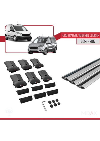Ford Transit/tourneo Courier Pre-Facelift 2014-2017 Arası ile Uyumlu Fly Model Ara Atkı Tavan Barı Gri 3 Adet indirimleri