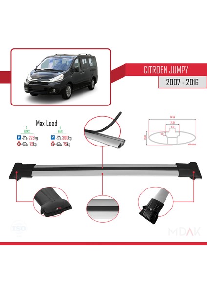 Citroen Jumpy 2 (G9) 2007-2016 Arası ile Uyumlu Fly Model Ara Atkı Tavan Barı Gri 3 Adet modelleri
