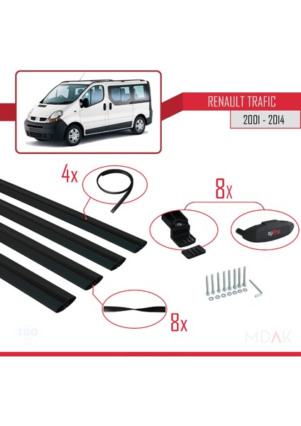 Renault Trafic 2 (X83) 2001-2014 Arası ile Uyumlu Basıc Model Ara Atkı Tavan Barı Siyah 4 Adet indirimleri