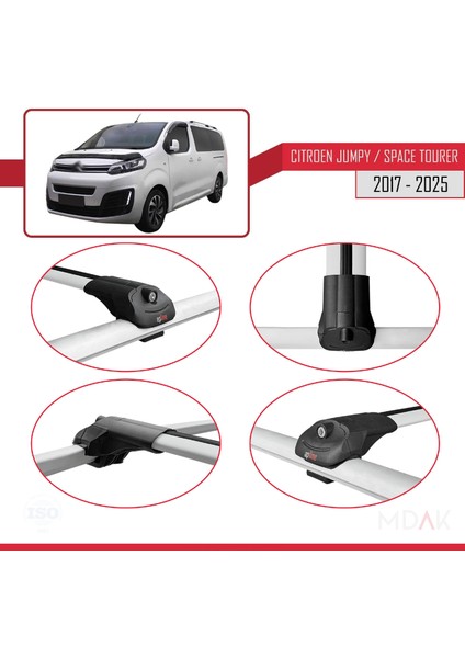 Citroen Jumpy 3 (K0) Space Tourer 2017 ve Sonrası ile Uyumlu Ace-1 Ara Atkı Tavan Barı Gri 3 Adet fırsatları